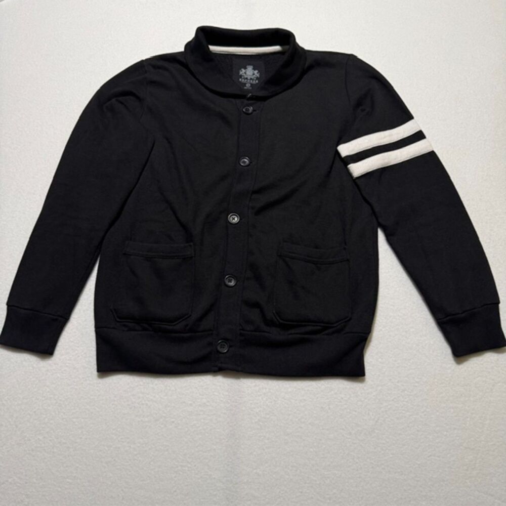 Express Mens Black Fleece Button Up Shawl Collar Cardigan Jacket Arm Stripe S